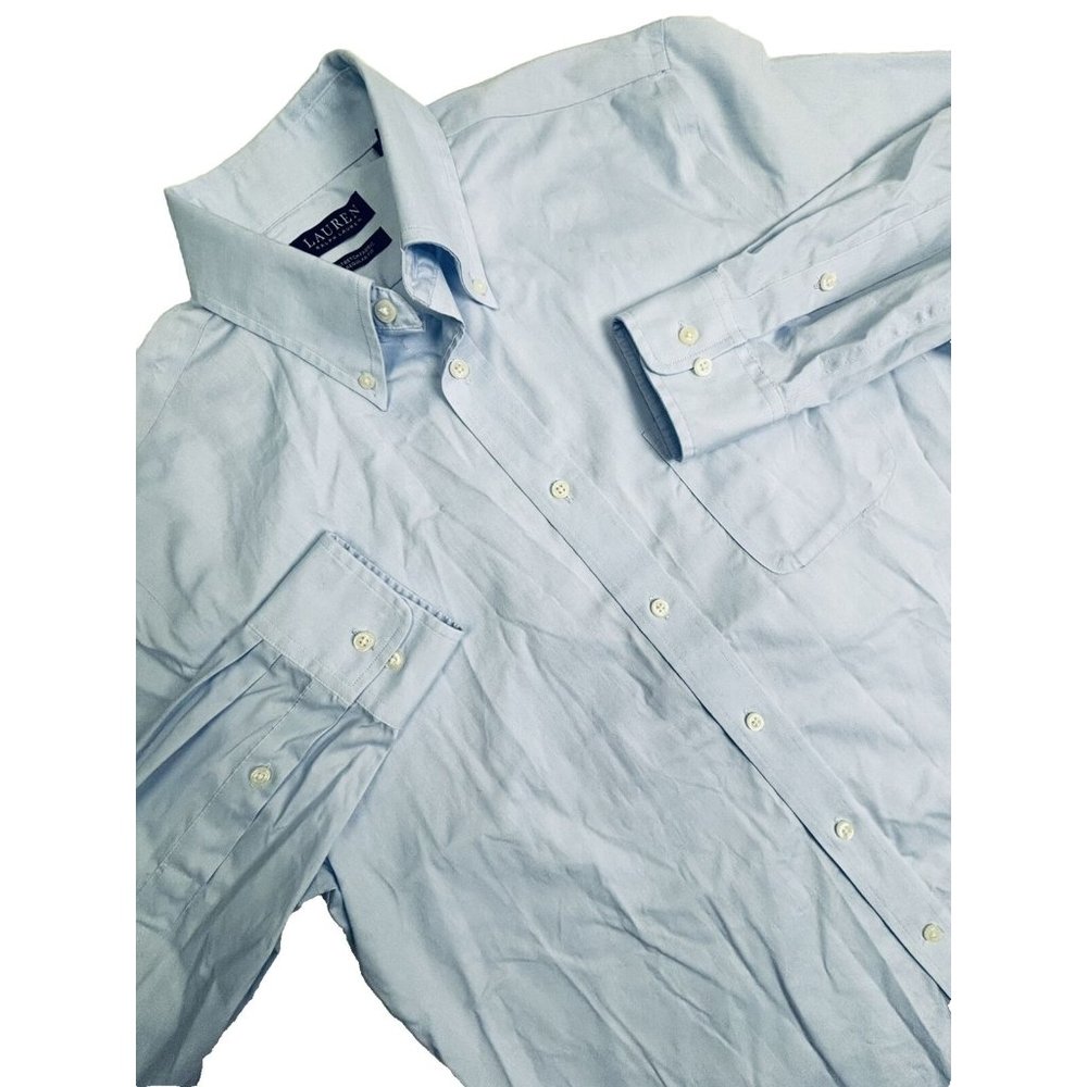 Lauren By Ralph Lauren UltraFlex Classic Fit  Dress Shirt Long Sleeve Blue‎ EUC